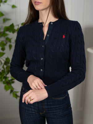 Polo Cable-Knit Cotton Crewneck Cardigan Hunter Navy