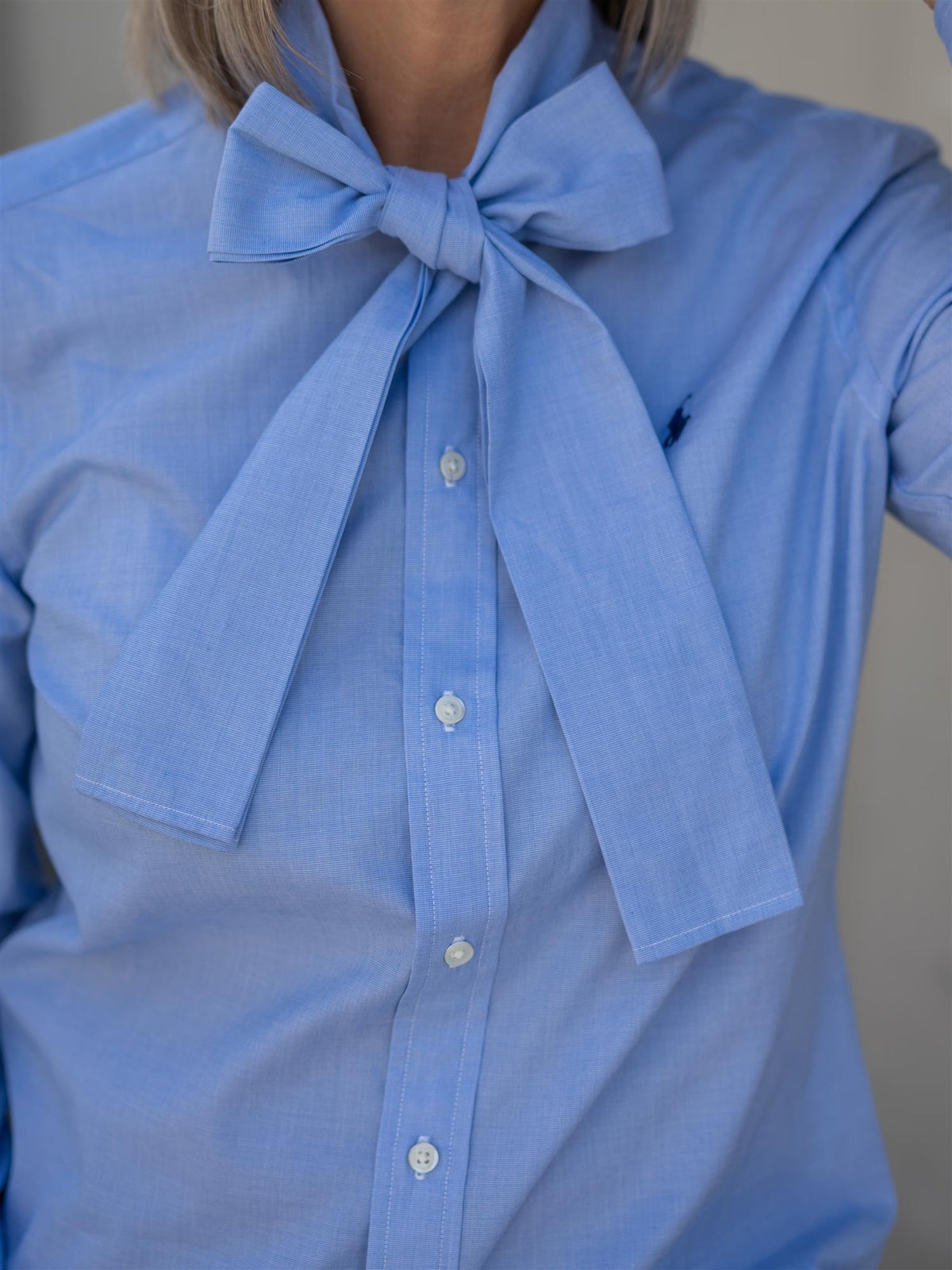 Slim Fit Cotton Tie-Neck Shirt Blue