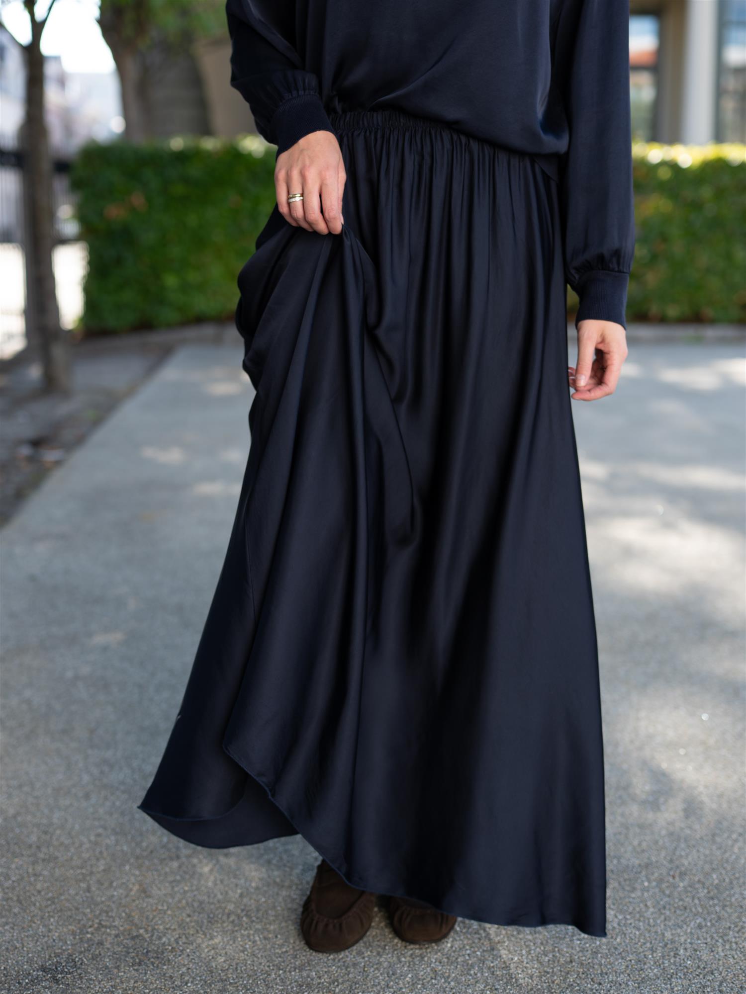 Long Silk Skirt Navy
