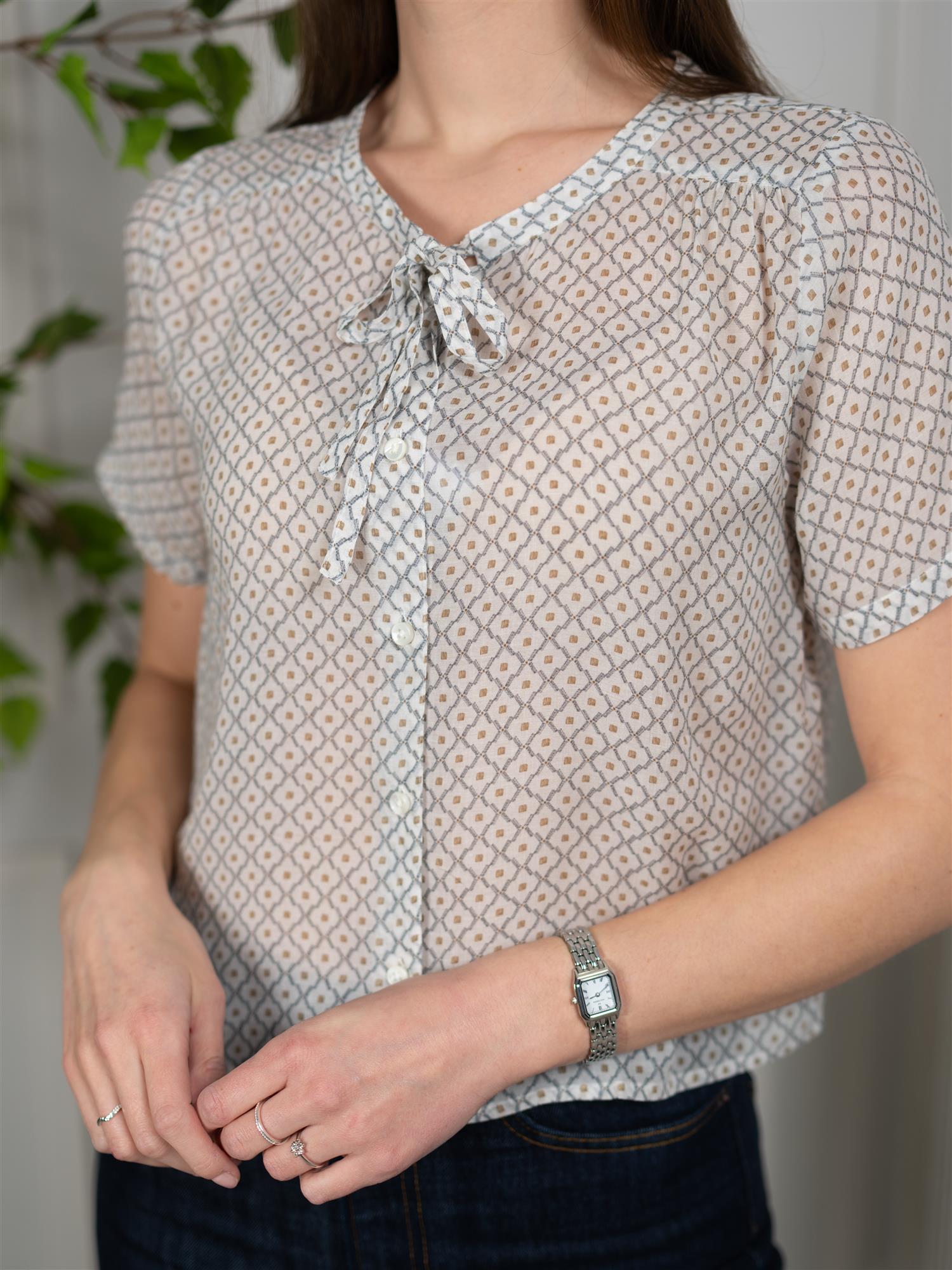 Stenströms Lilo Blouse Short Sleeve White Pattern