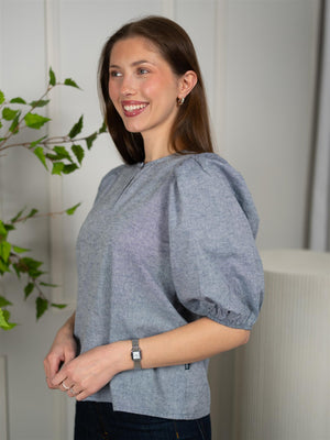 Ella&il Anna Linen Top Denim Blue