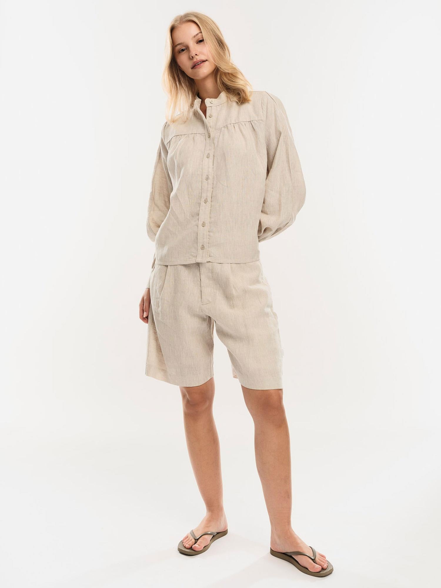 Ella&il Fie Linen Shorts Beige Melange