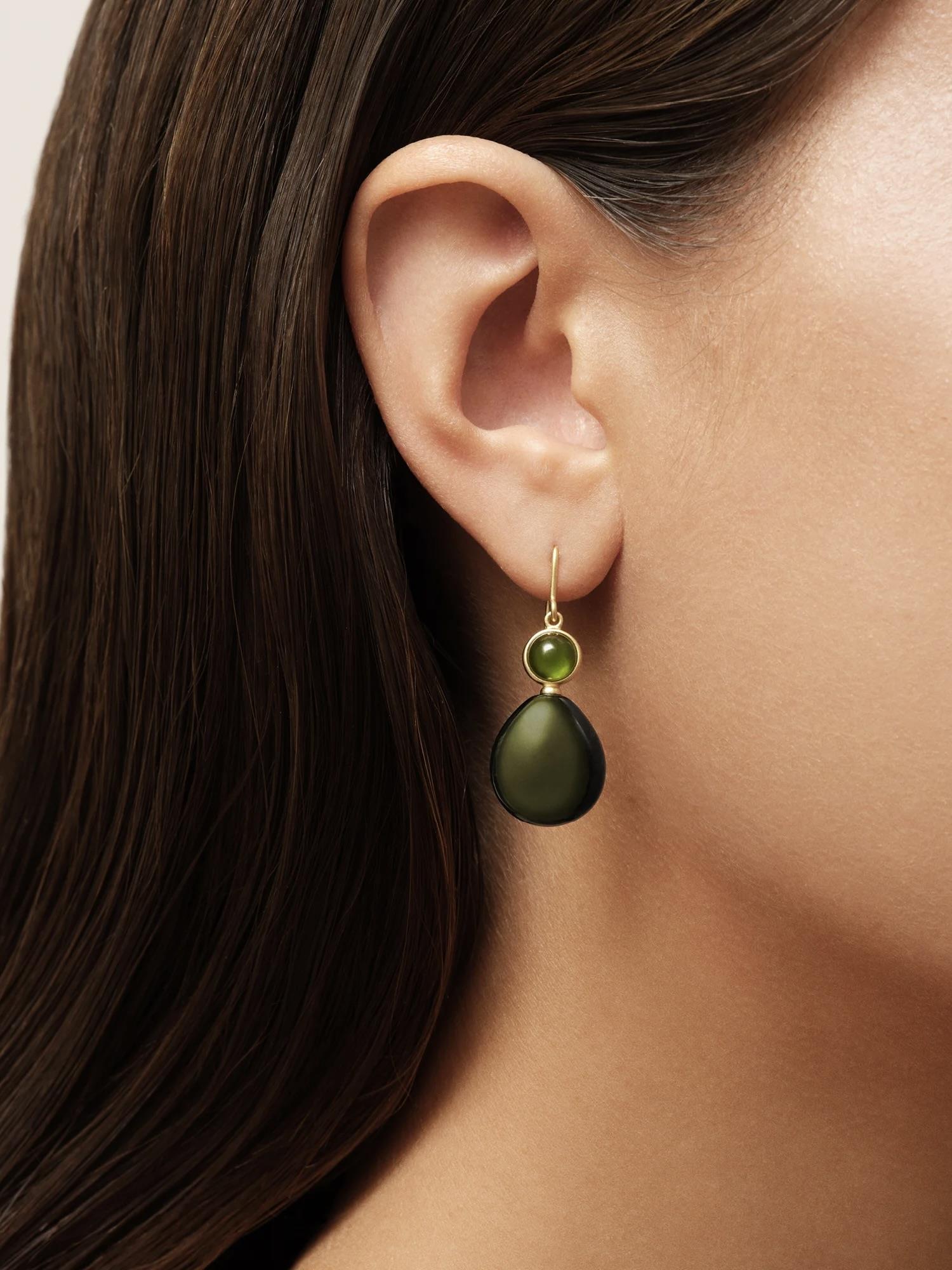 Prime Drop Earrings Moss Green and Olive Crystal