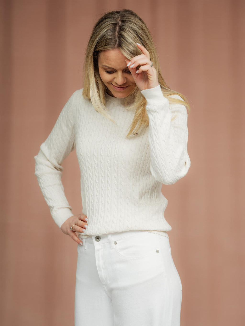 Lexington Marline Cable Knitted Sweater Hvit