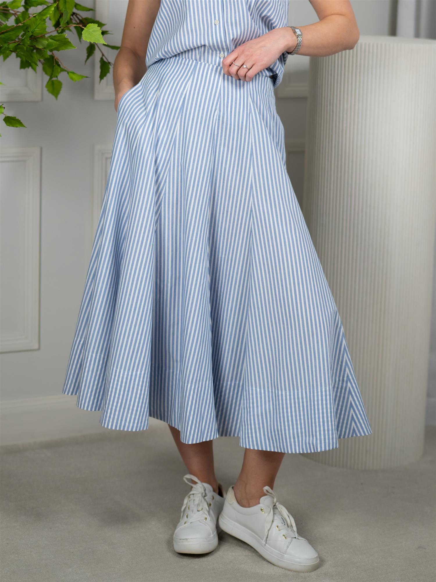 Gant Stripe Cotton Panel Midi Skirt