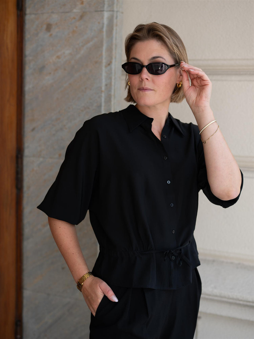 ONE and OTHER Silje Silk Top Black