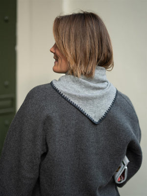 Christian Aks Mina Stitched Merino Scarf Lt  Grey Mel