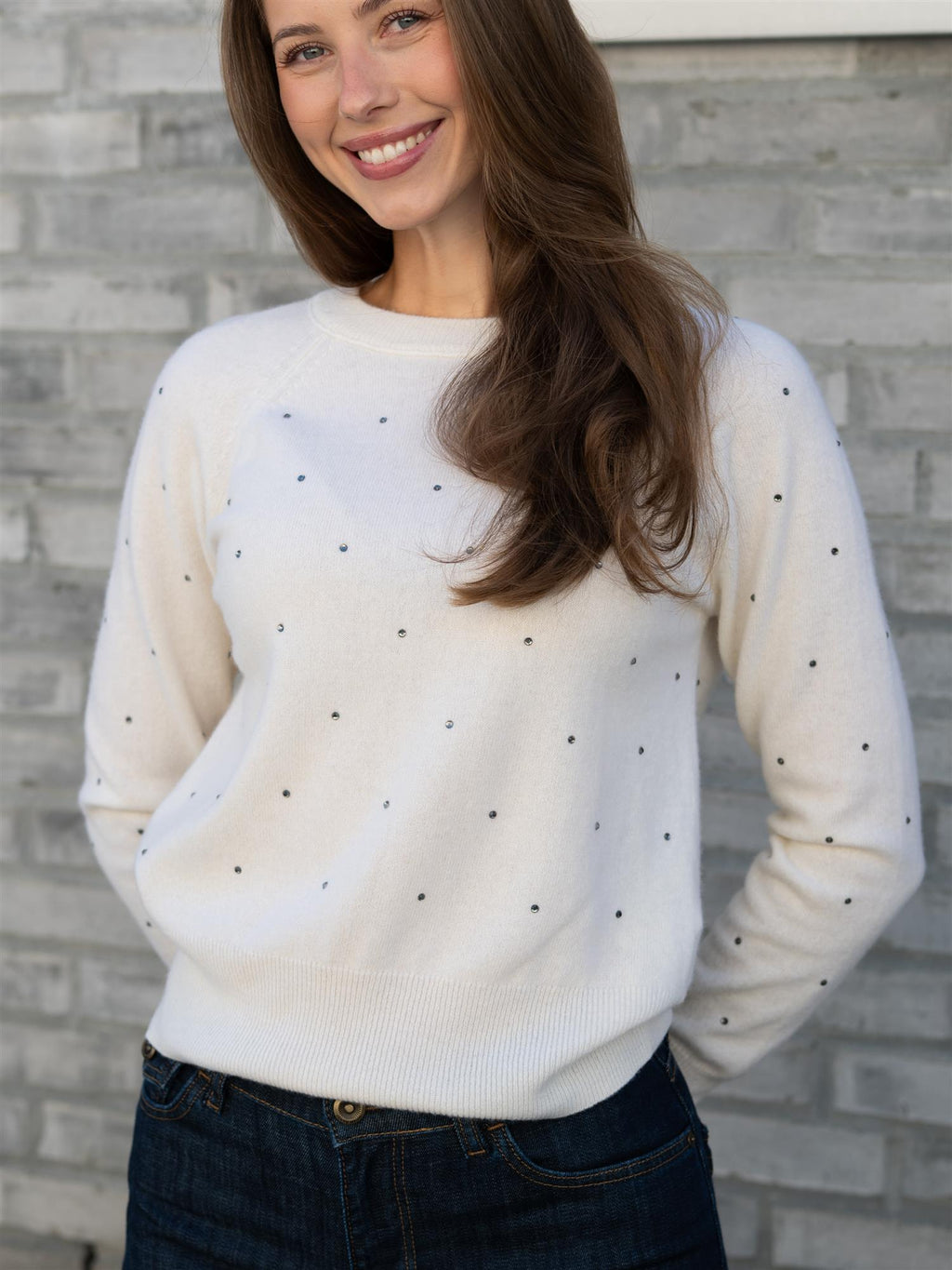 Fabienne Chapot Lidi Rhinestone Pullover Cosy White