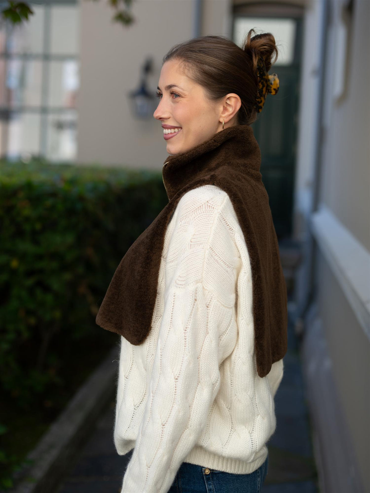 Belle Shearling High Neck Brown