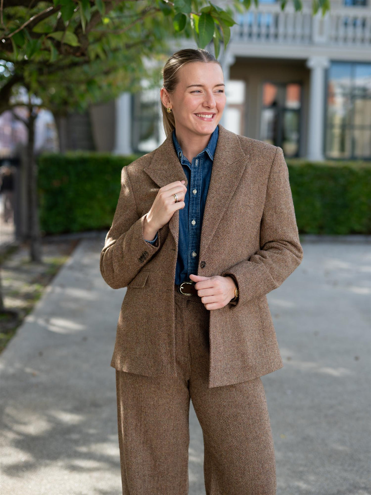 Abby Herringbone Blazer Cognac