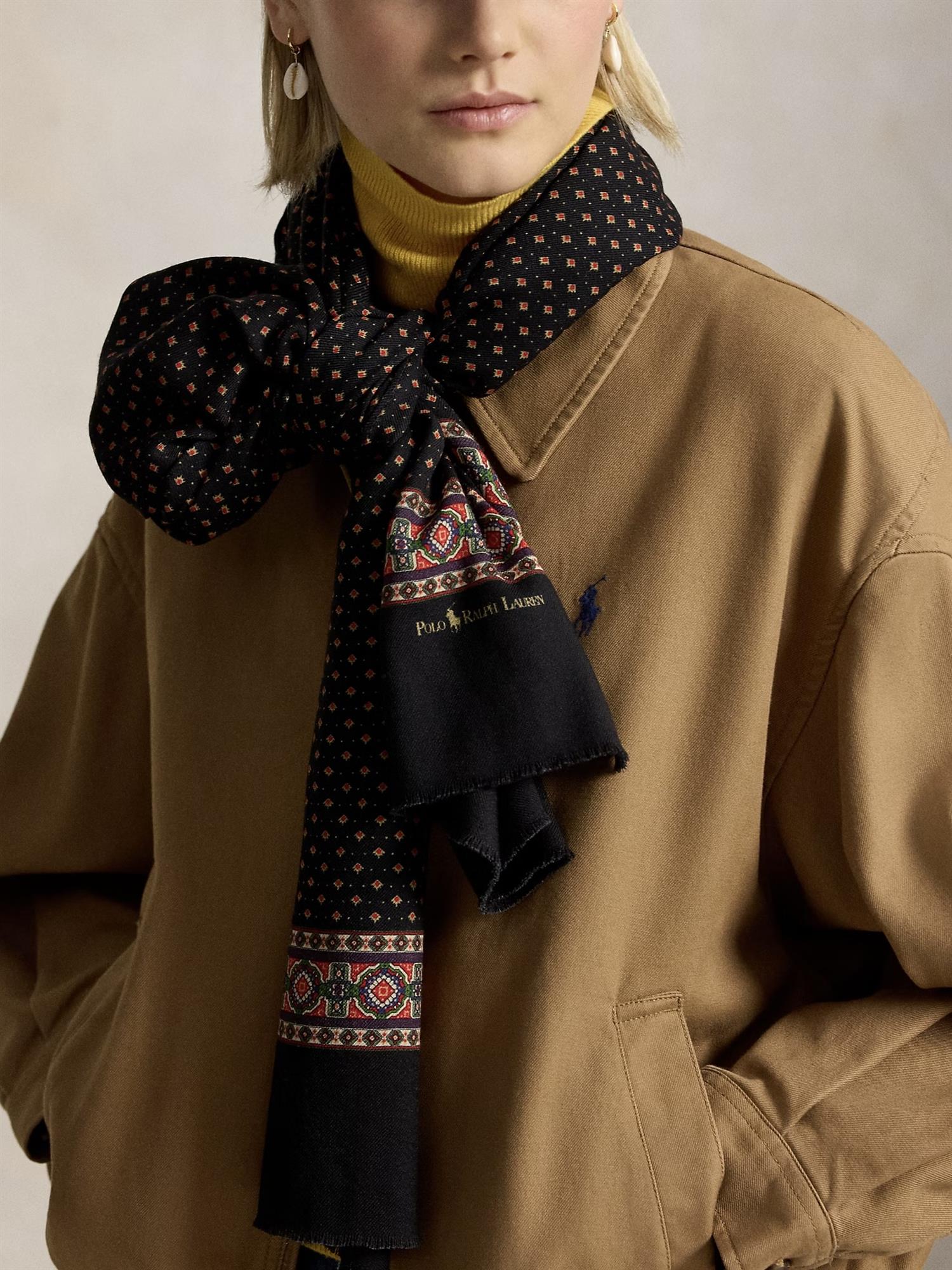 Foulard Wool Fringe Scarf Wine Multi