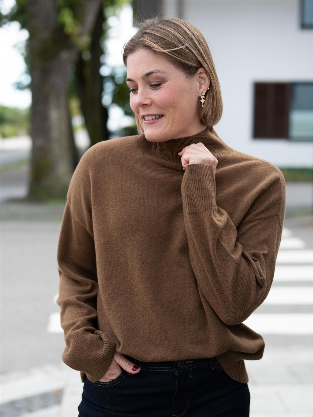 Gant Superfine Lambswool Mock Neck Warm Khaki