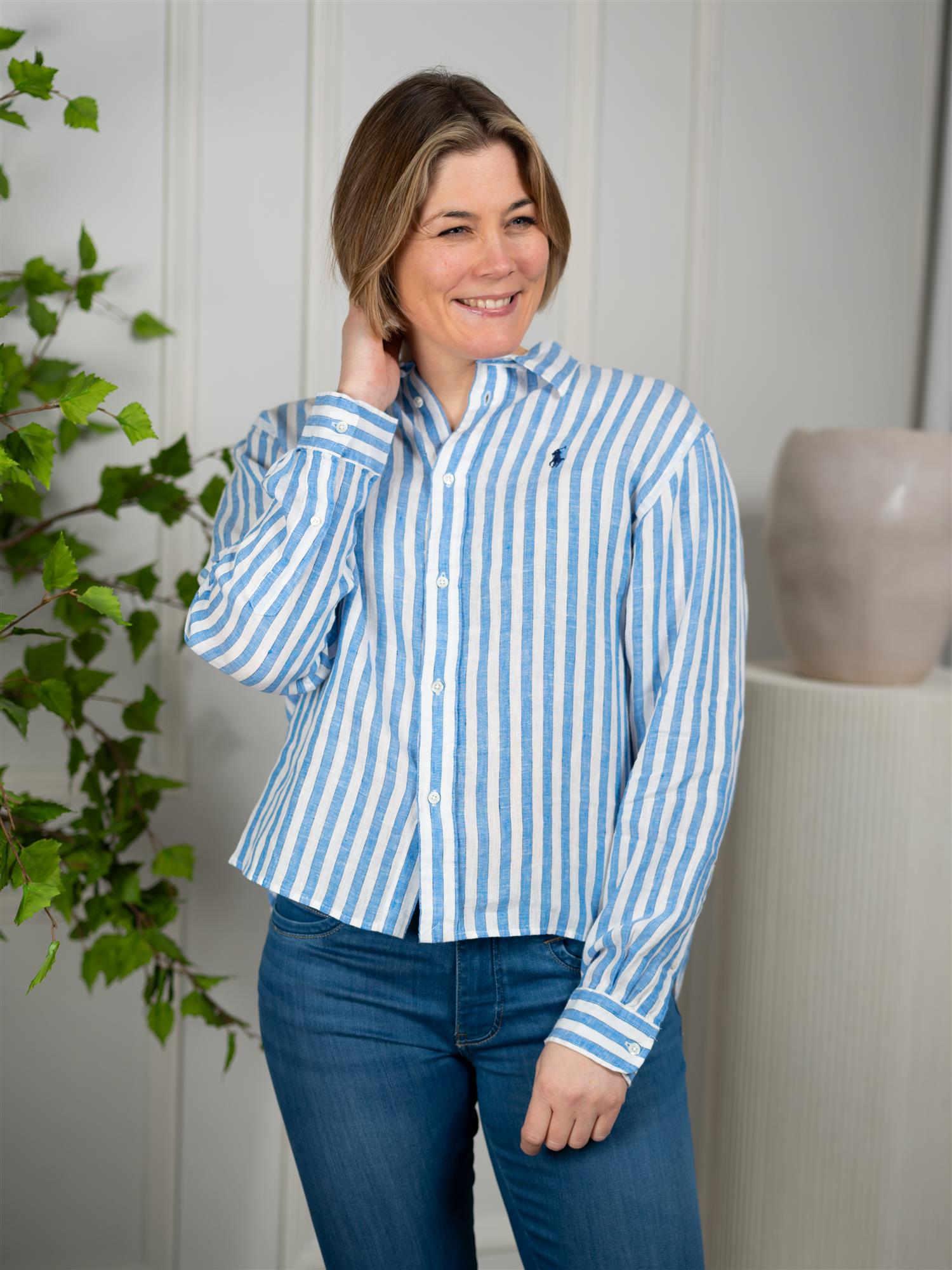 Polo Striped Linen Shirt Blue