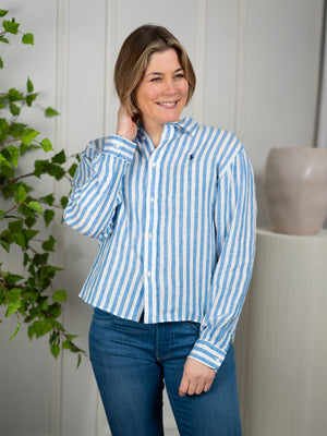 Polo Striped Linen Shirt Blue