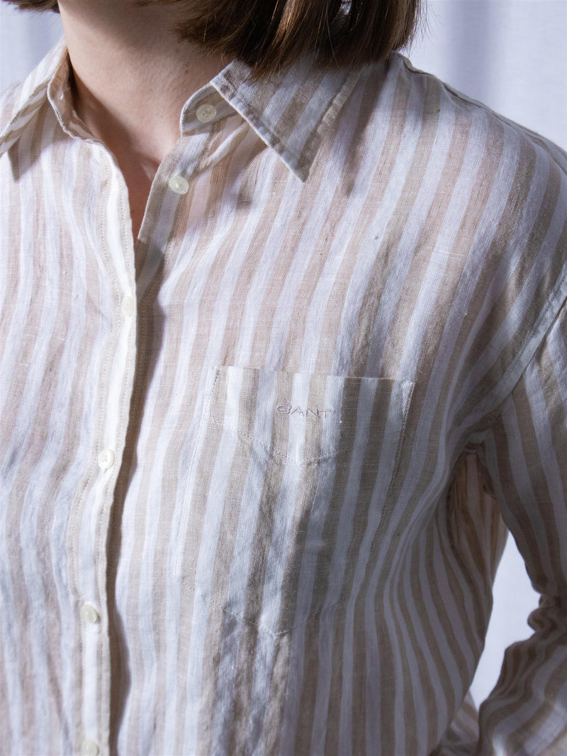 Gant Rel Striped Linen Shirt Dry Sand