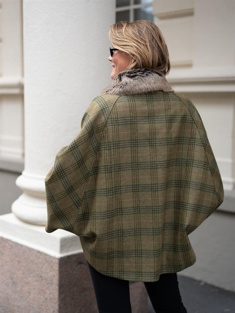 Barbour Flax Lily Wool Cape Dark Moss