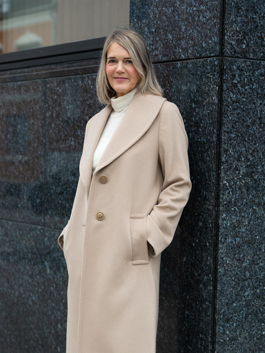 Sand Cashmere Coat W-Clareta Shawl