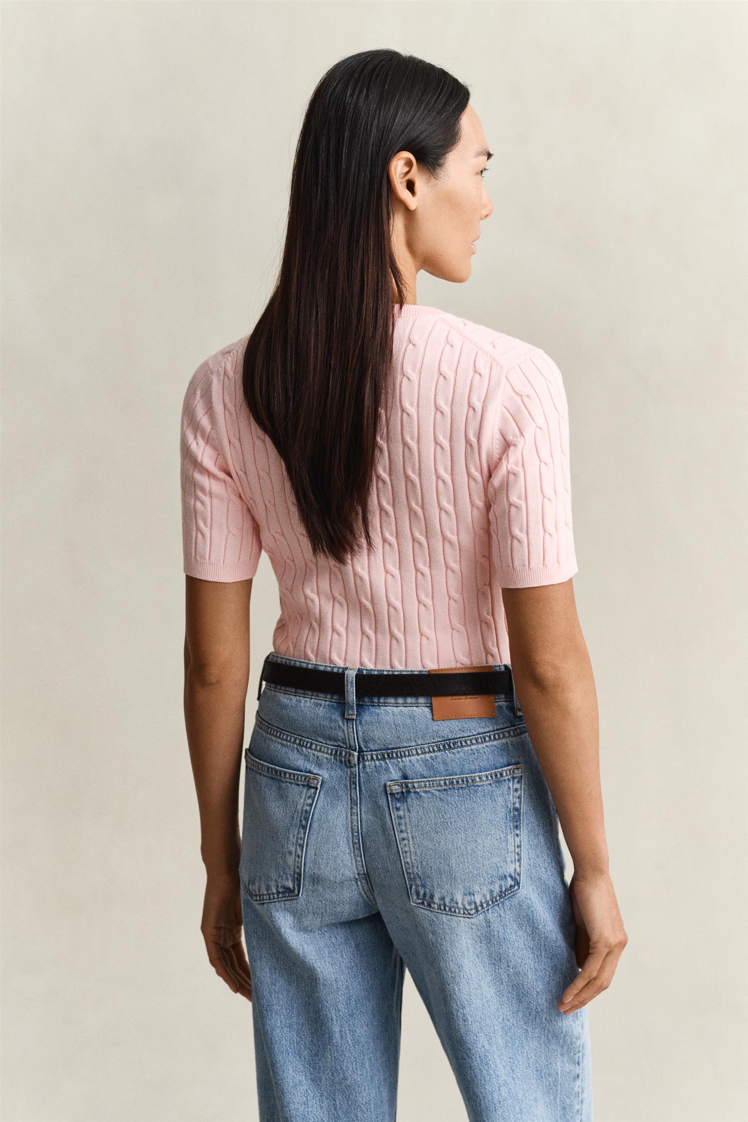 Gant Stretch Cotton Cable Ss C-Neck Apricot Pink