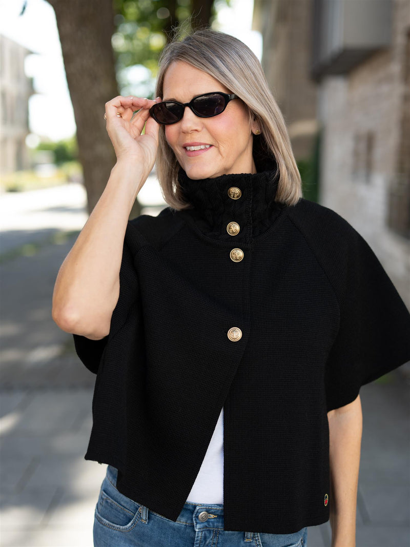 Busnel Lisalou Cable Knit Black Cape