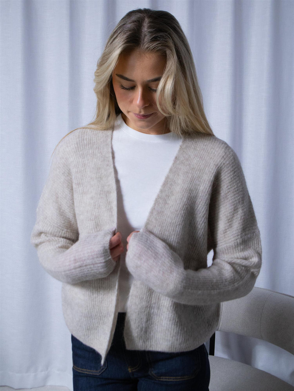 Mos Mosh Thora Relax Knit Cardigan Feather Grey