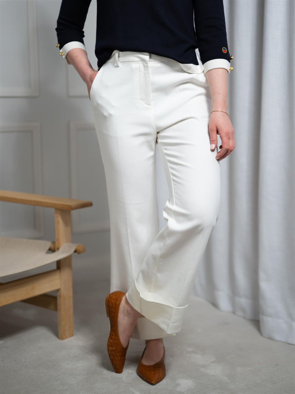 Gant Turn-Up Crease Pant Eggshell