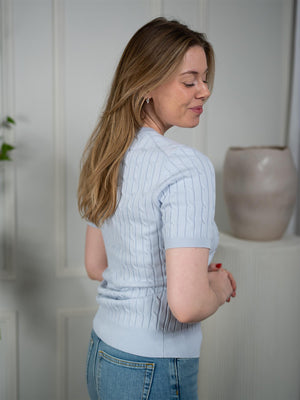 Gant Stretch Cotton Cable Ss C-Neck Light Blue