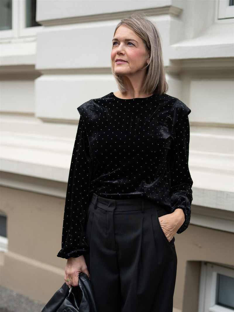 Ella&il Kendra Stud Velour Blouse Black