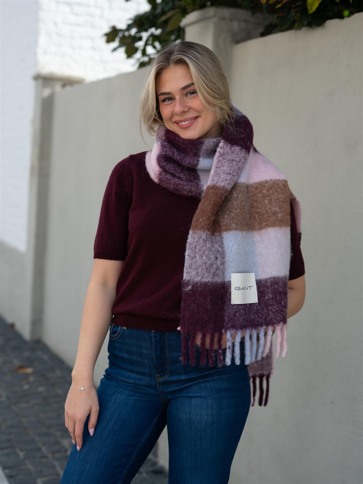 Alpaca Check Wool Scarf