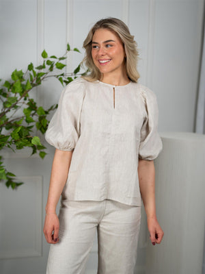 Ella&il Anna Linen Top Beige Melange