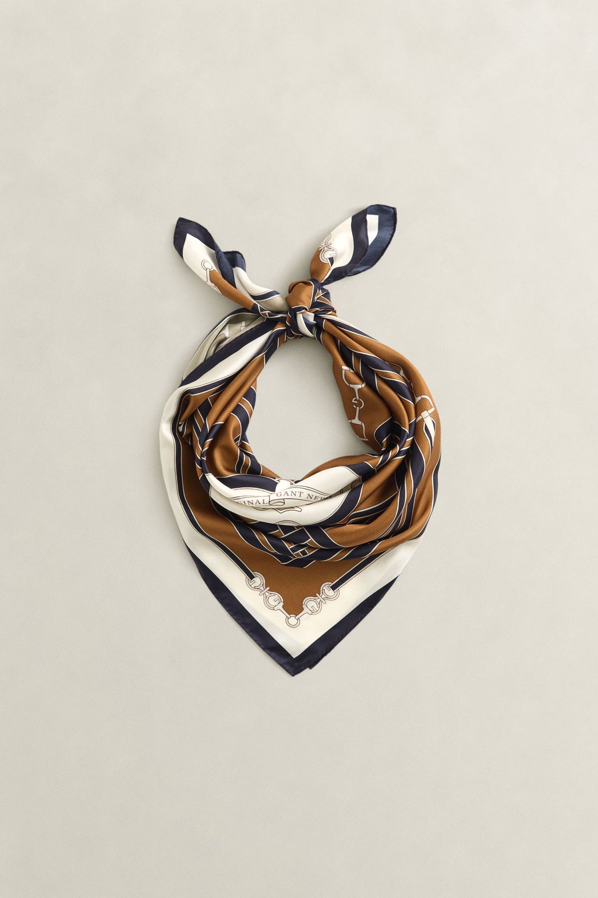 Chain Print Silk Scarf Caramel Brown
