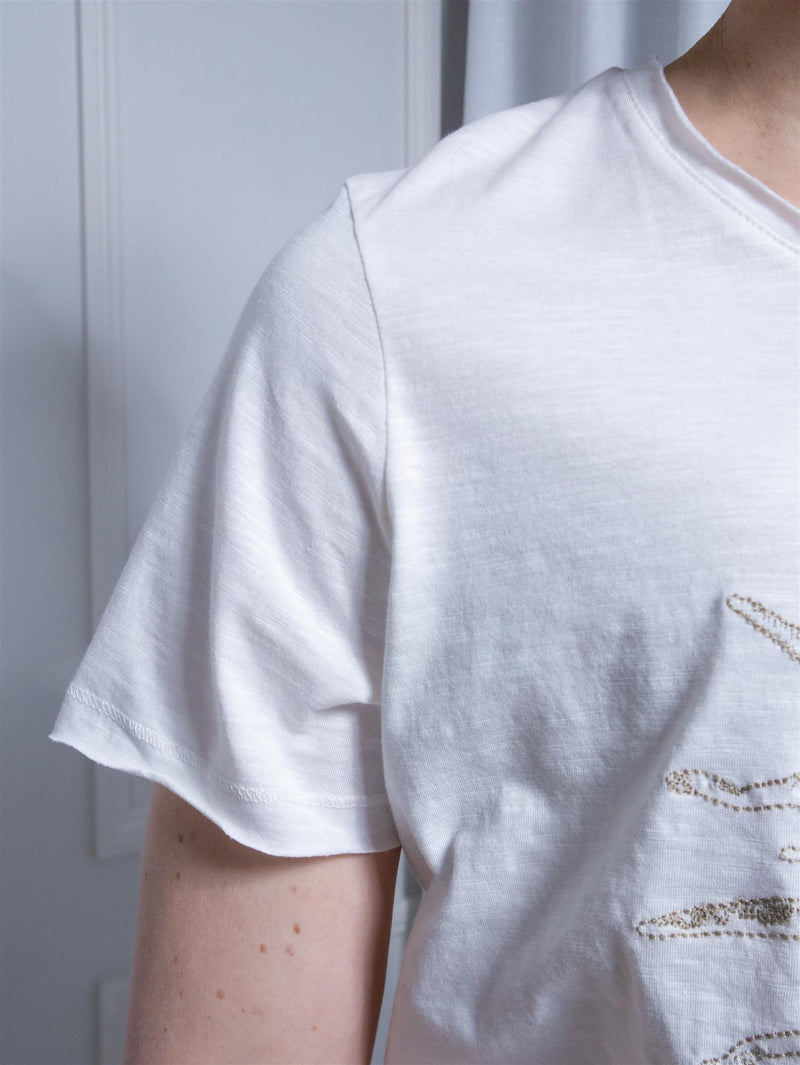Mos Mosh Loren O-SS Embroidery Tee Ecru