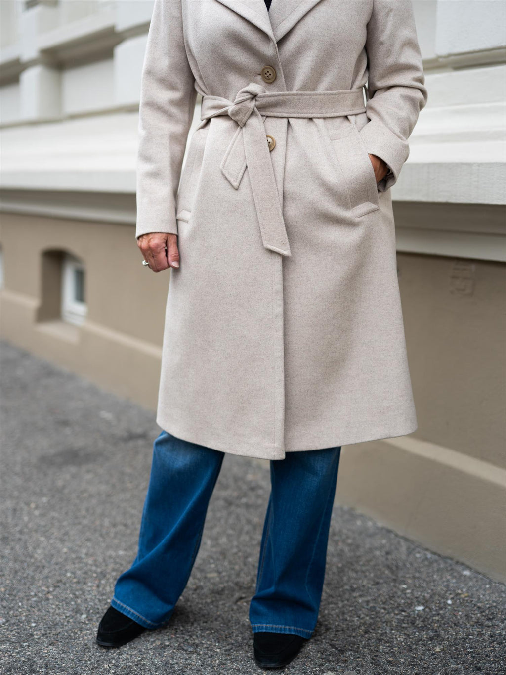 Sand Cashmere Coat Beige W-Clareta Belt Midi