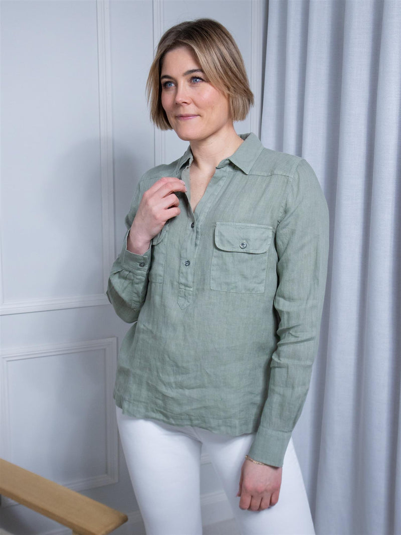 Mos Mosh Enna Linen Pocket Blouse Shadow