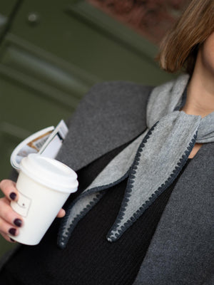 Christian Aks Mina Stitched Merino Scarf Lt  Grey Mel