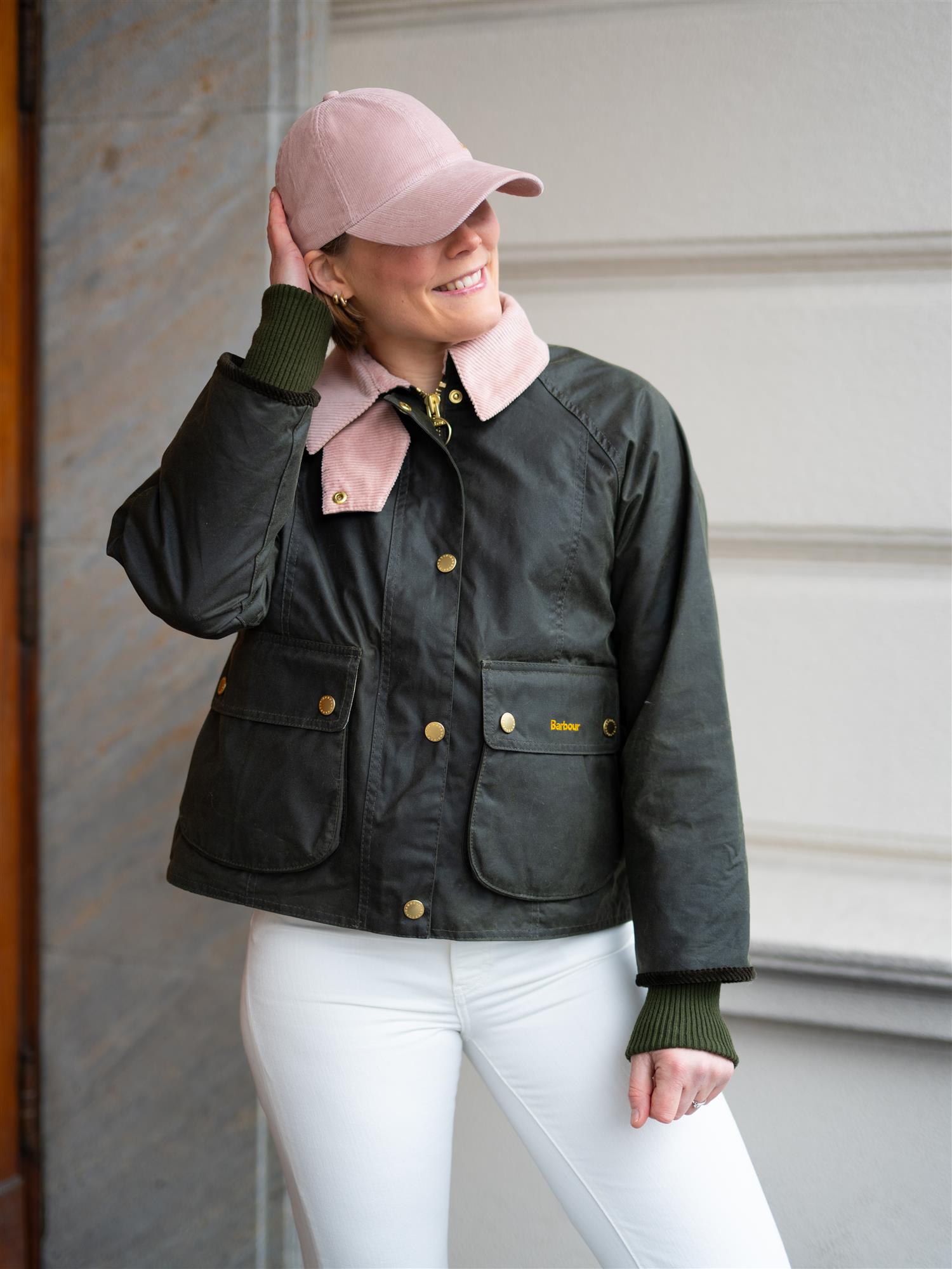 Barbour Cropped Beadnell Waxed Jacket Olive