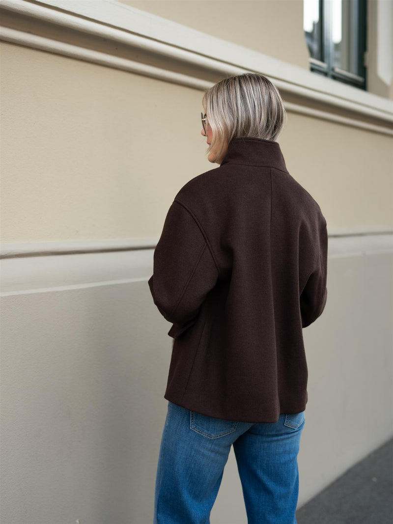Gant Short Wool Jacket With Zip Deep Brown