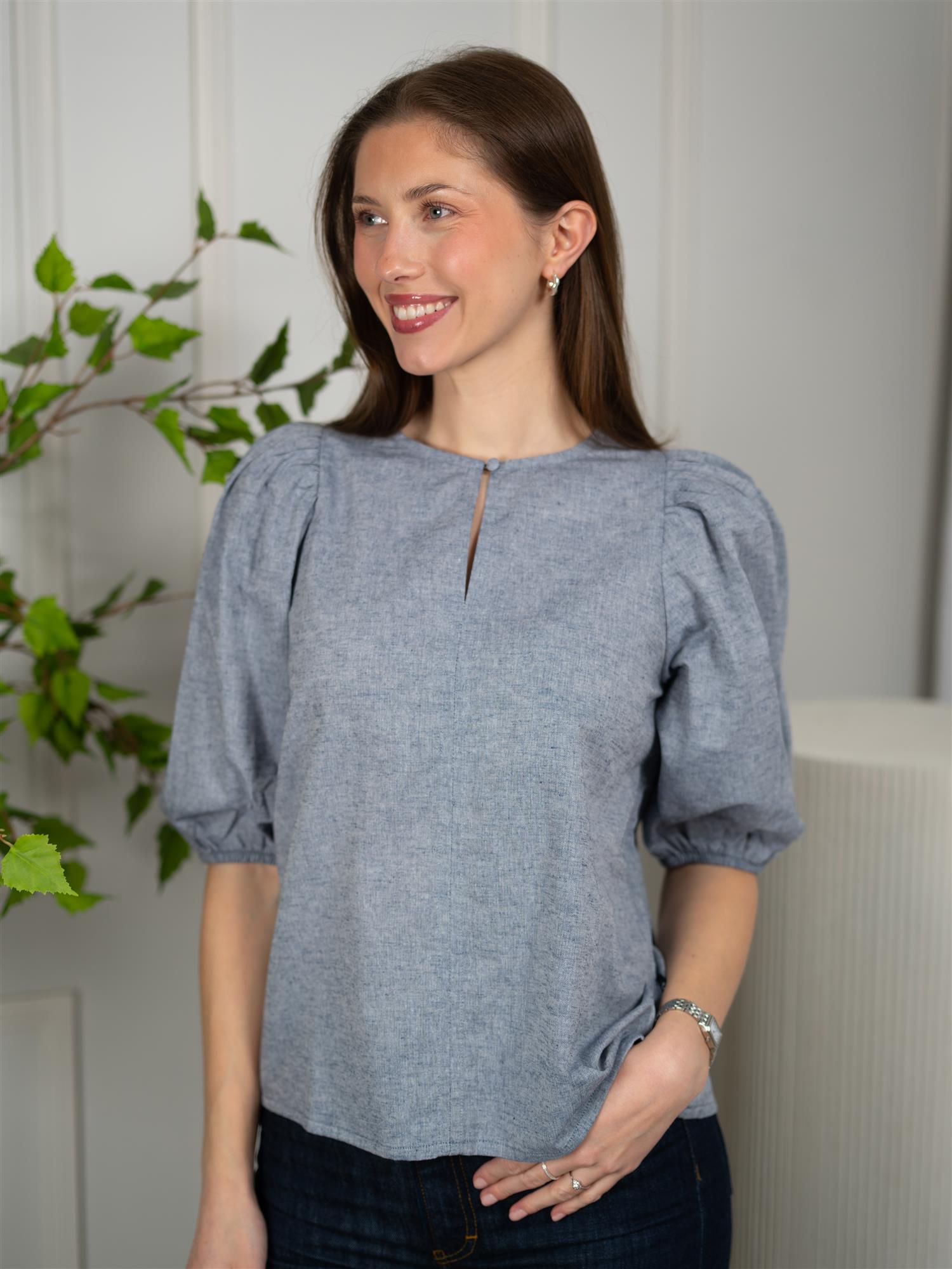 Ella&il Anna Linen Top Denim Blue