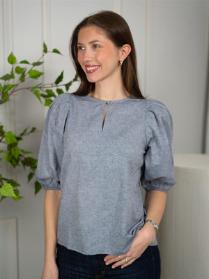 Ella&il Anna Linen Top Denim Blue