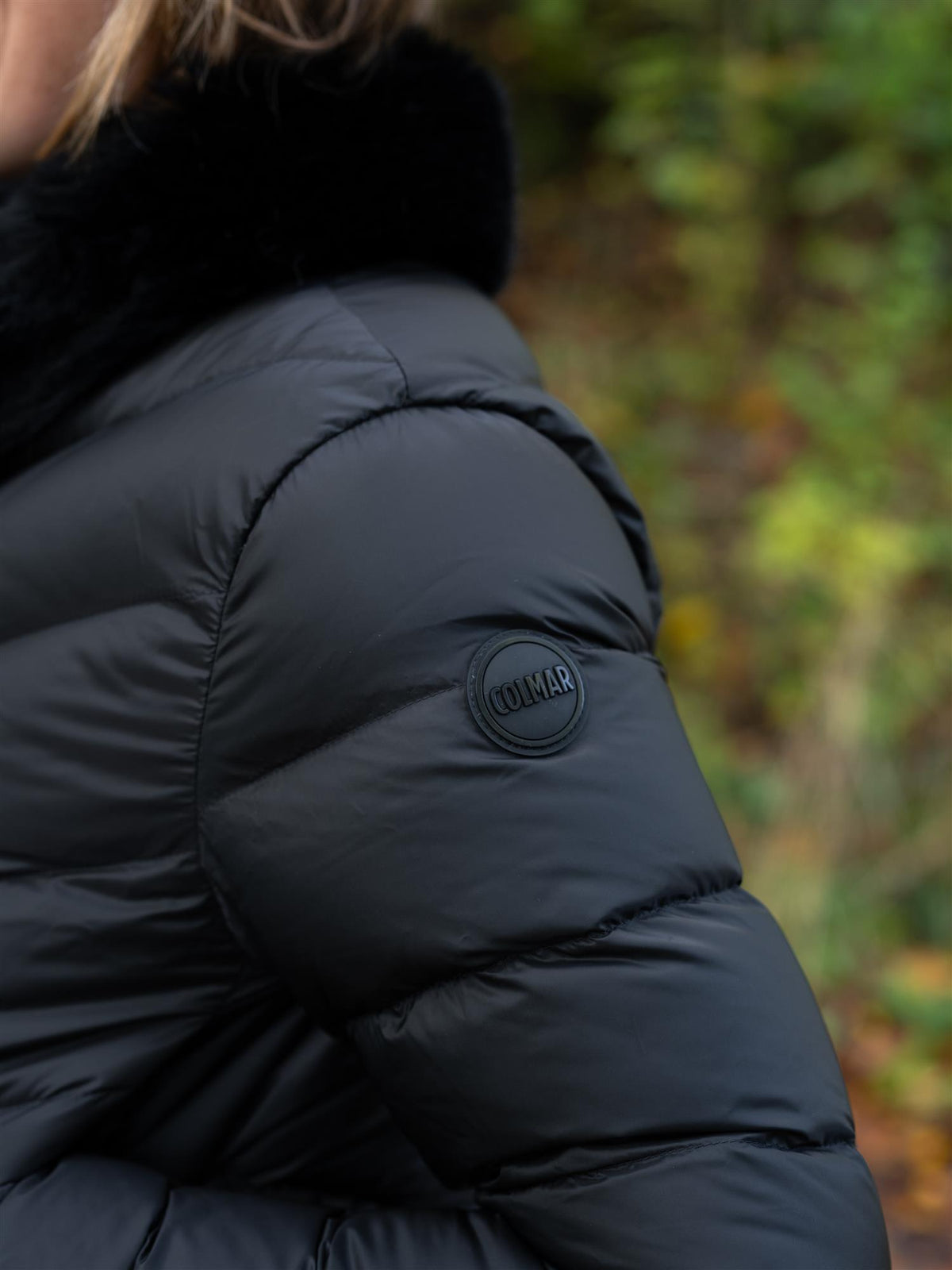 Ladies Down Jacket Black Faux Fur