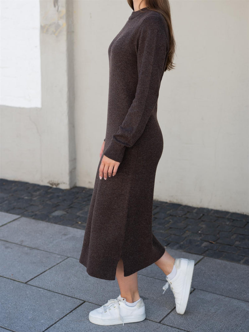Lexington Straight Fit Midi Knitted Dress Dark Brown Melange