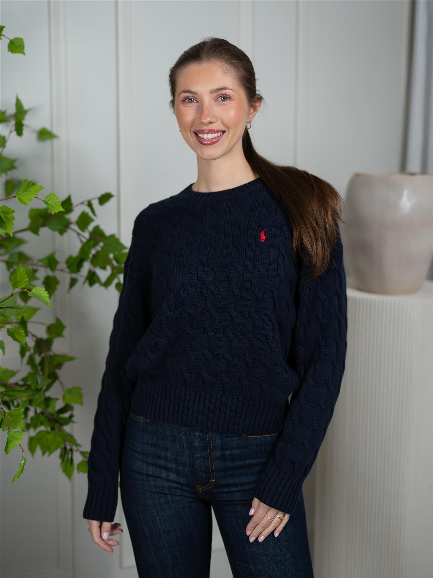 Polo Cable-Knit Cotton Sweater-Pullover Blue