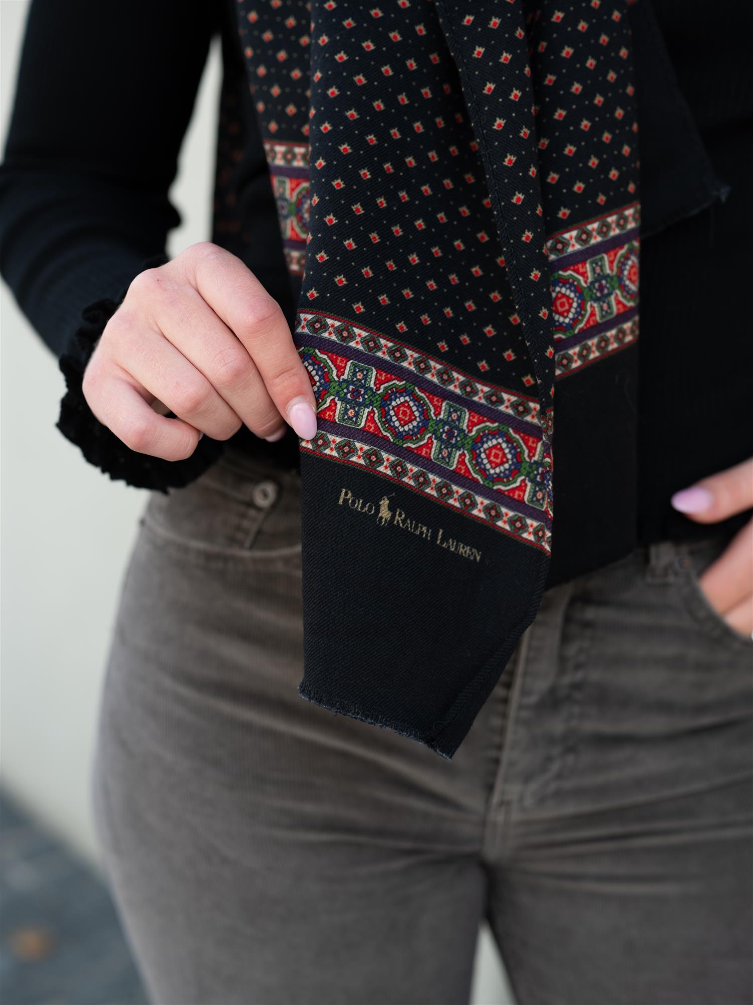 Foulard Wool Fringe Scarf Wine Multi