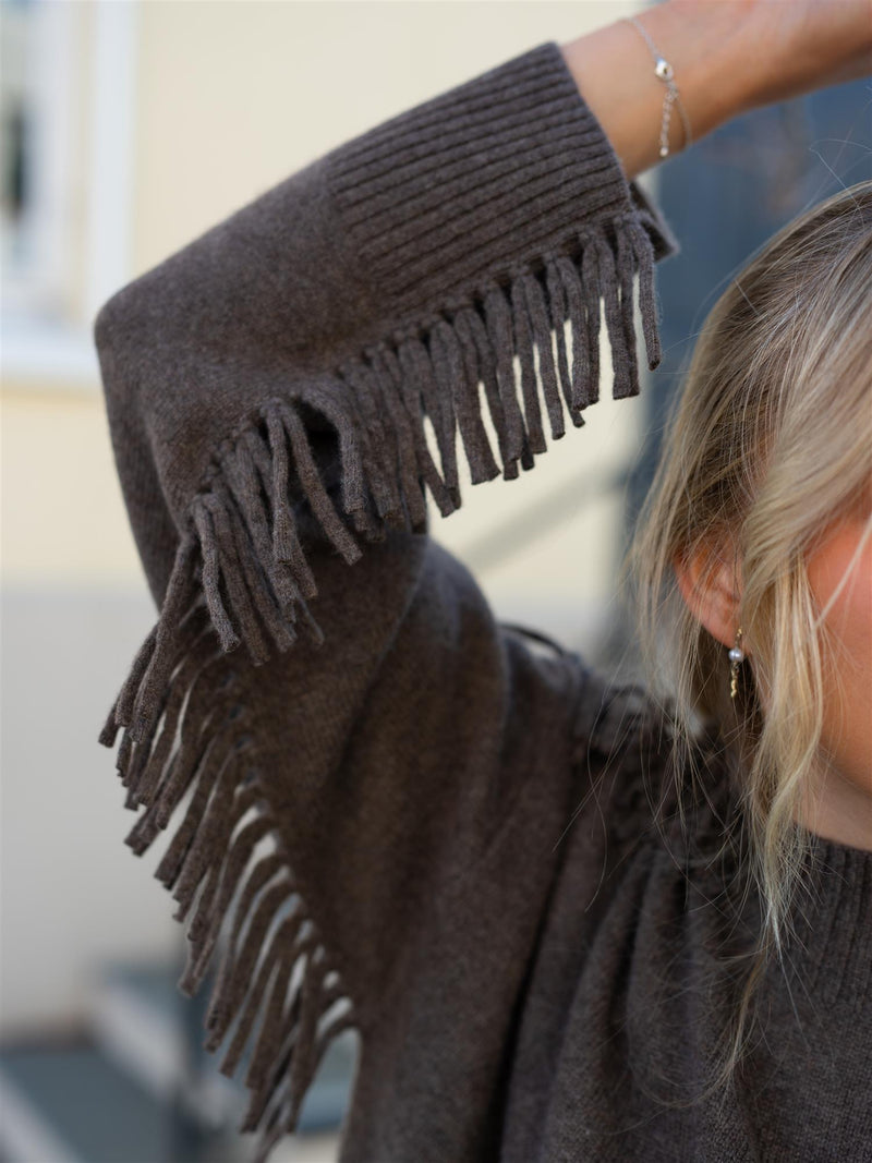 Davida Boxy O-Neck Fringes Cacao