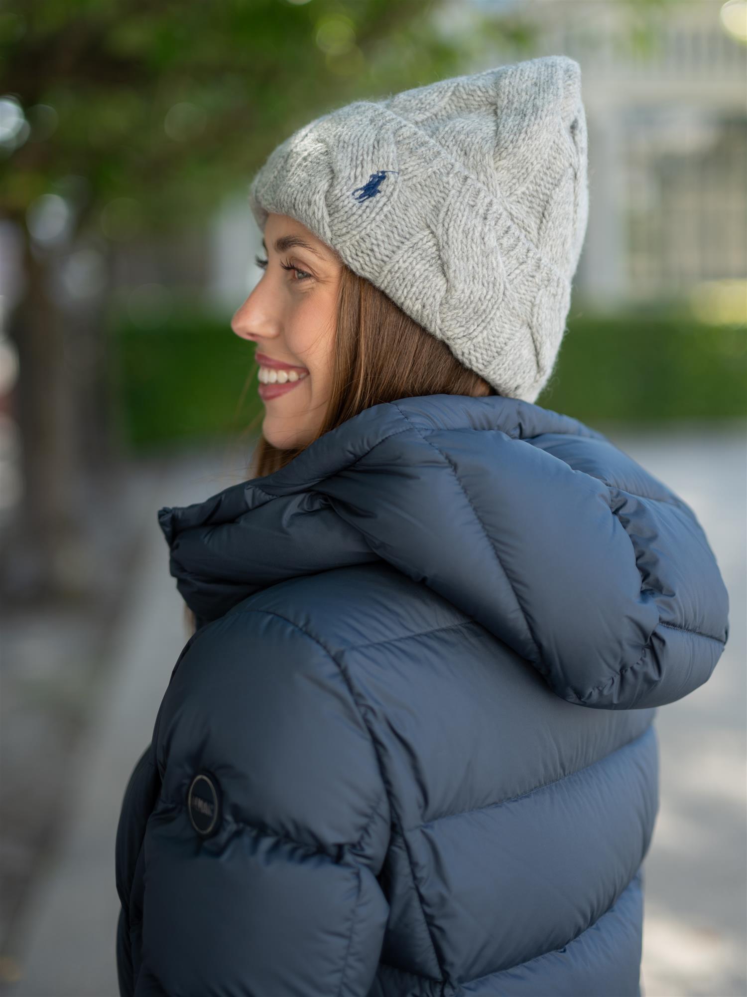 Cable Knit Wool Beanie Weather Grey