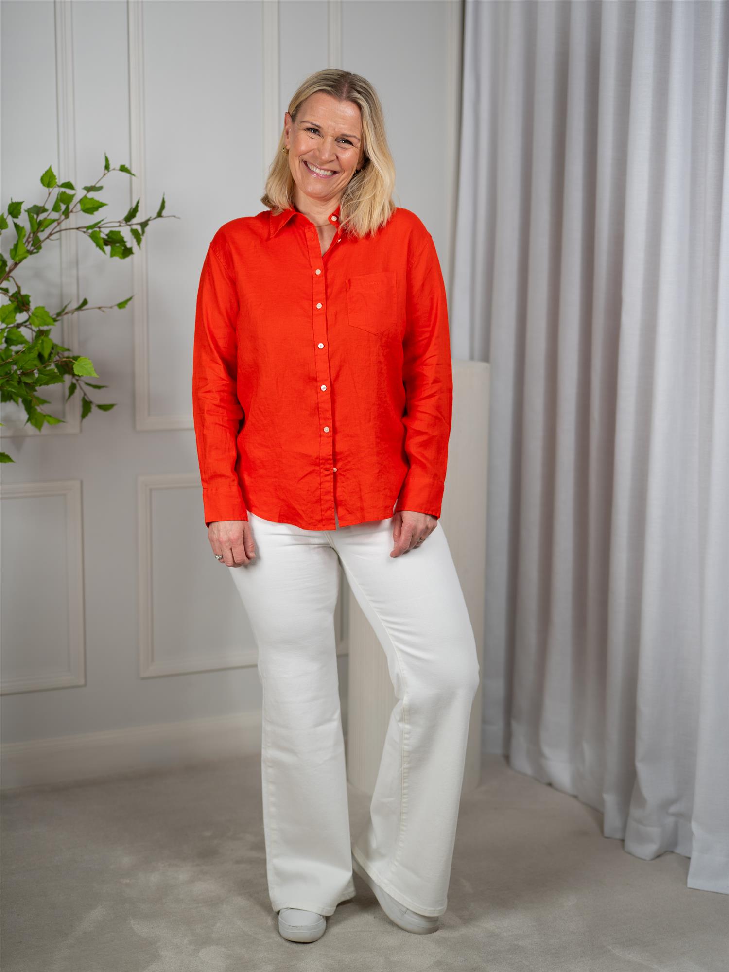 Gant Rel Linen Ls Shirt Perfect Red