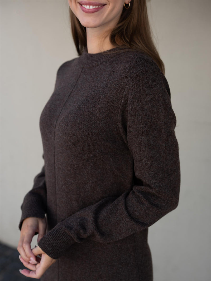 Lexington Straight Fit Midi Knitted Dress Dark Brown Melange