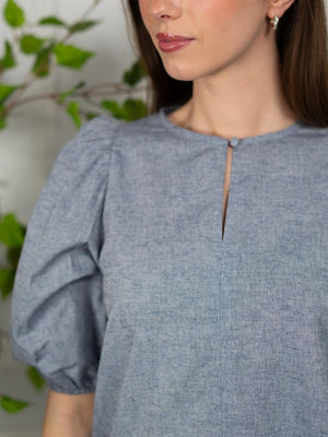 Ella&il Anna Linen Top Denim Blue