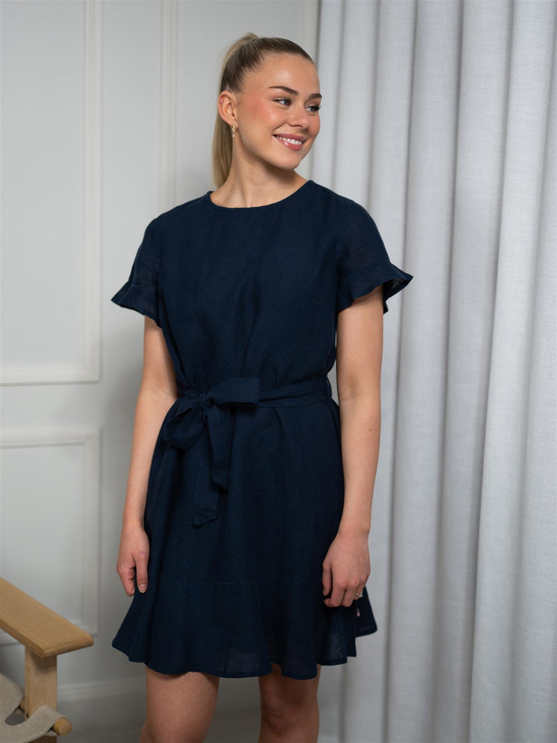Lexington Belted Linen Dress Dark Blue