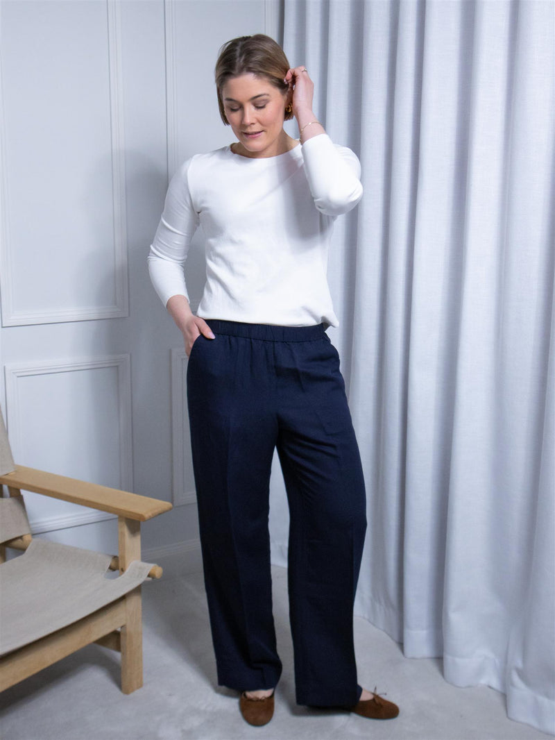 Gant Rel Linen Blend Pull On Pants Evening Blue