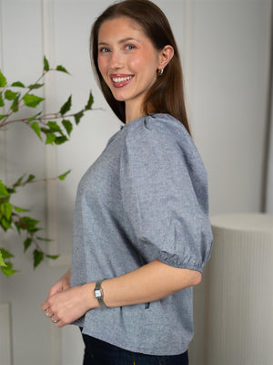 Ella&il Anna Linen Top Denim Blue